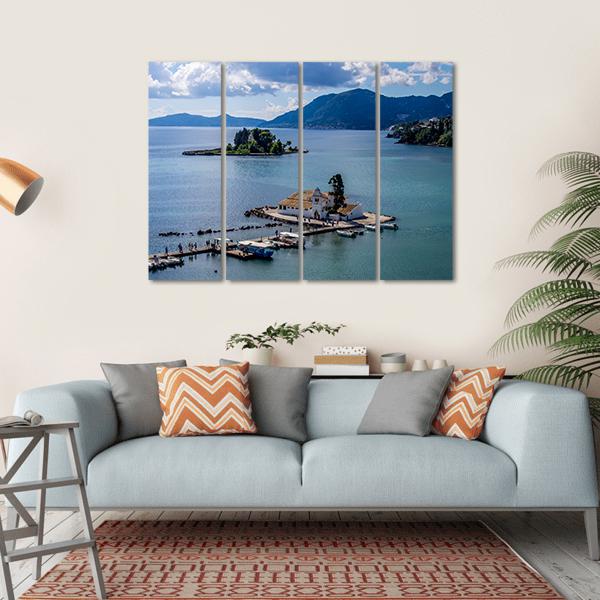 Vlacherna Monastery Greece Canvas Wall Art-4 Horizontal-Gallery Wrap-34" x 24"-Tiaracle