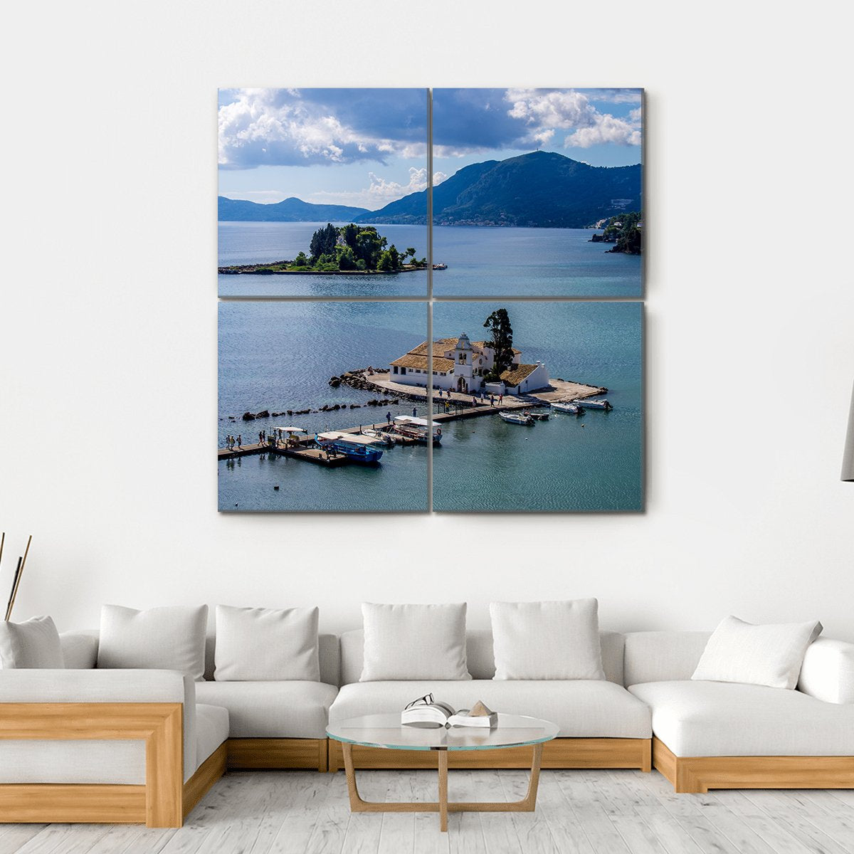 Vlacherna Monastery Greece Canvas Wall Art-4 Square-Gallery Wrap-17" x 17"-Tiaracle