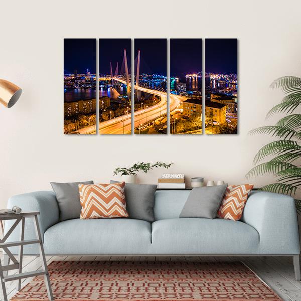 Vladivostok Hali Bridge At Night Canvas Wall Art-5 Horizontal-Gallery Wrap-22" x 12"-Tiaracle