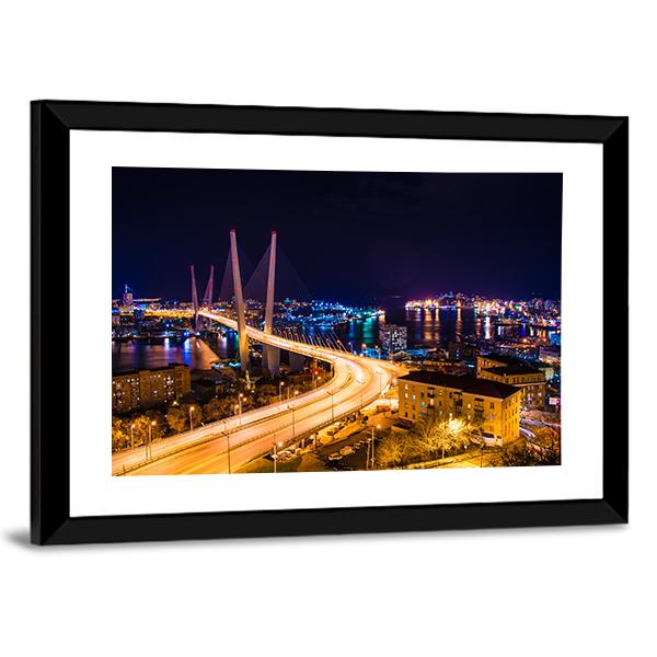 Vladivostok Hali Bridge At Night Canvas Wall Art-3 Horizontal-Gallery Wrap-25" x 16"-Tiaracle