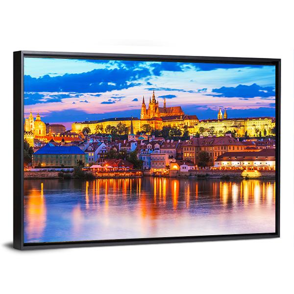 Vltava River And St Vitus Cathedral In Prague Panoramic Canvas Wall Art-1 Piece-36" x 12"-Tiaracle