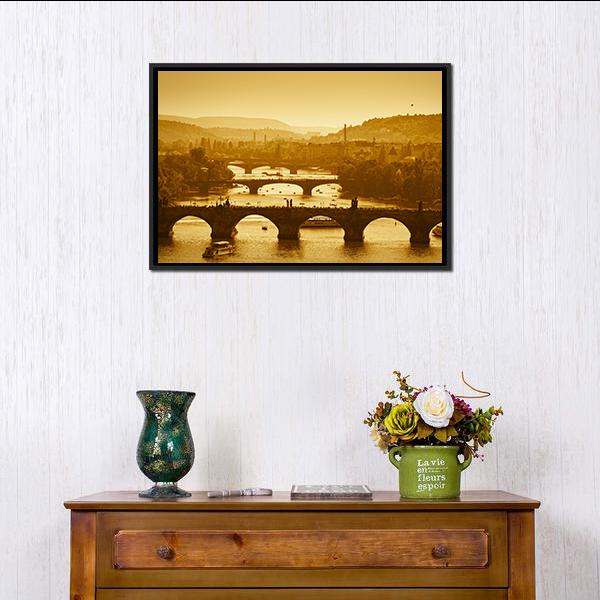 Vltava River Prague Canvas Wall Art-1 Piece-Floating Frame-24" x 16"-Tiaracle