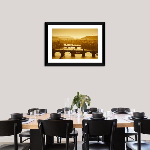 Vltava River Prague Canvas Wall Art-3 Horizontal-Gallery Wrap-25" x 16"-Tiaracle