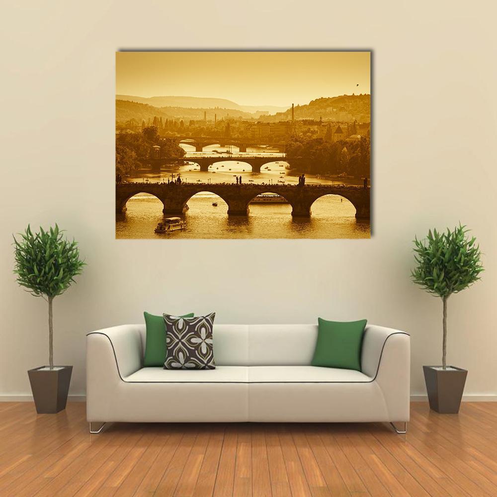 Vltava River Prague Canvas Wall Art-1 Piece-Gallery Wrap-48" x 32"-Tiaracle