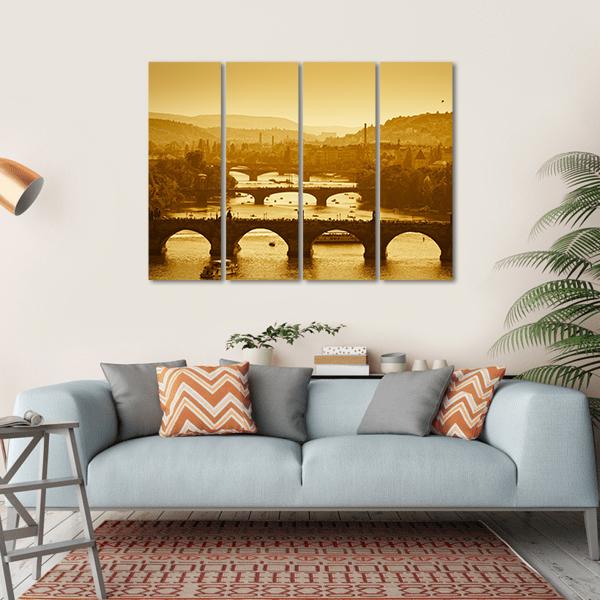 Vltava River Prague Canvas Wall Art-4 Horizontal-Gallery Wrap-34" x 24"-Tiaracle
