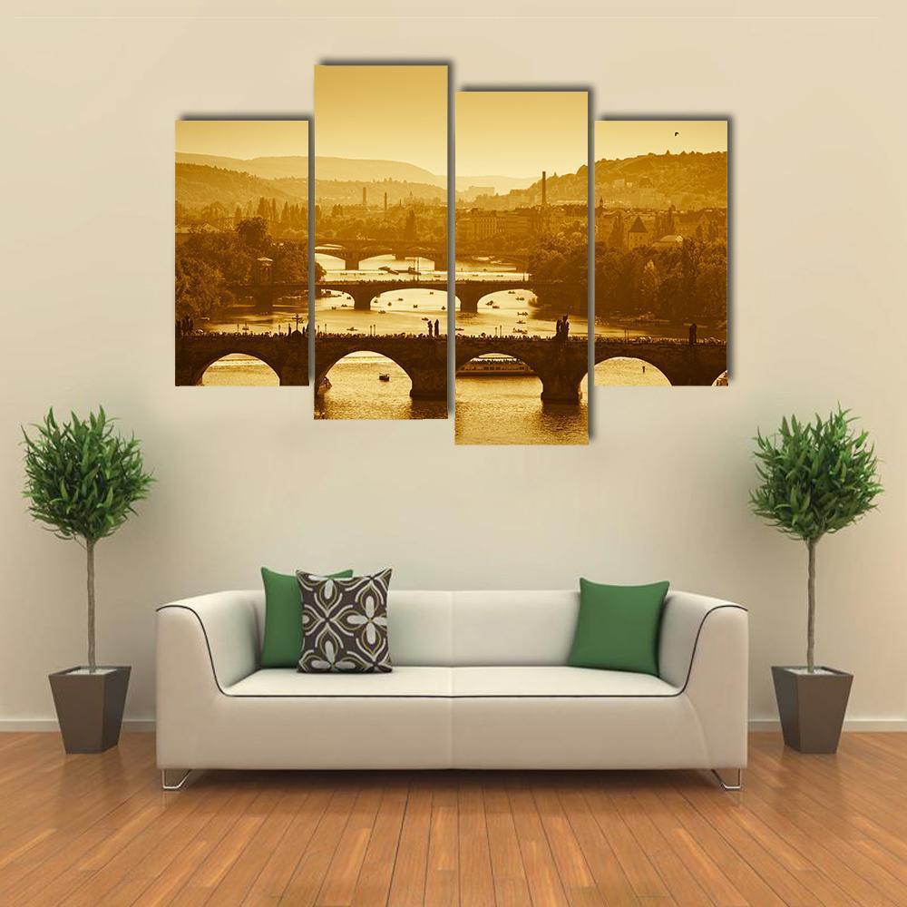 Vltava River Prague Canvas Wall Art-4 Pop-Gallery Wrap-50" x 32"-Tiaracle