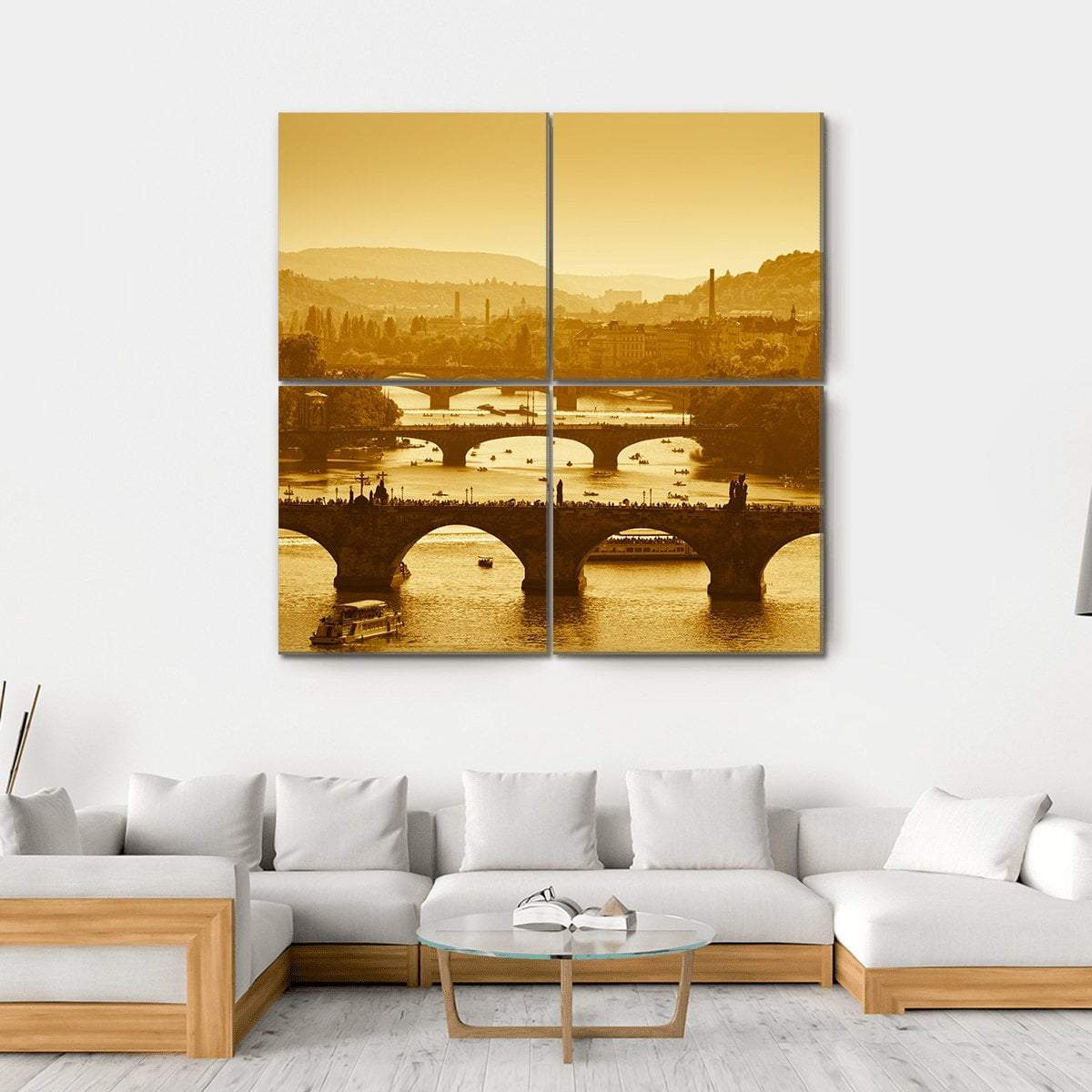 Vltava River Prague Canvas Wall Art-4 Square-Gallery Wrap-17" x 17"-Tiaracle