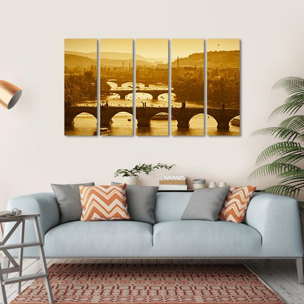 Vltava River Prague Canvas Wall Art-5 Horizontal-Gallery Wrap-22" x 12"-Tiaracle