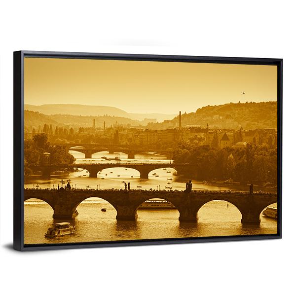 Vltava River Prague Canvas Wall Art-5 Horizontal-Gallery Wrap-22" x 12"-Tiaracle
