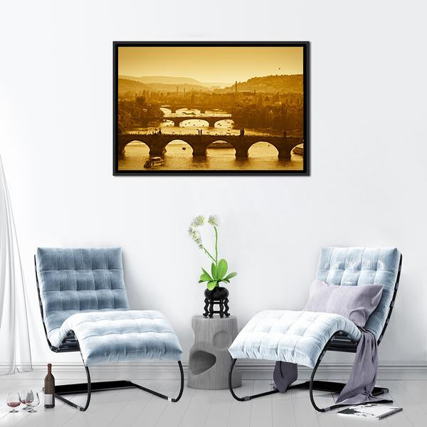 Vltava River Prague Canvas Wall Art-5 Horizontal-Gallery Wrap-22" x 12"-Tiaracle