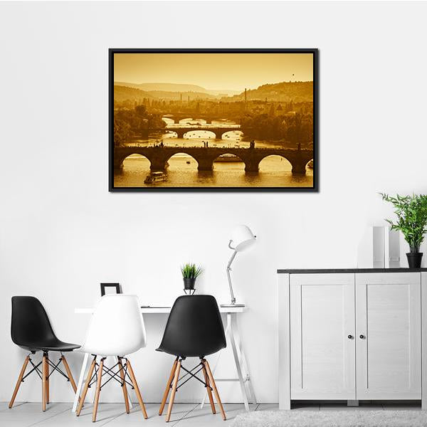 Vltava River Prague Canvas Wall Art-5 Horizontal-Gallery Wrap-22" x 12"-Tiaracle