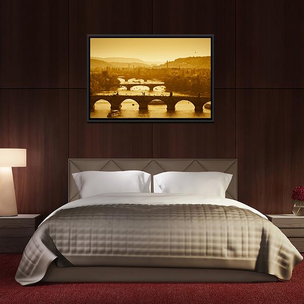 Vltava River Prague Canvas Wall Art-5 Horizontal-Gallery Wrap-22" x 12"-Tiaracle