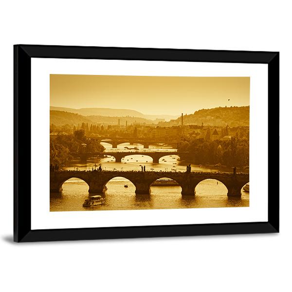 Vltava River Prague Canvas Wall Art-5 Horizontal-Gallery Wrap-22" x 12"-Tiaracle