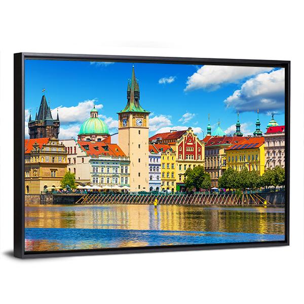 Vltava River Pier In Prague Canvas Wall Art-3 Horizontal-Gallery Wrap-25" x 16"-Tiaracle