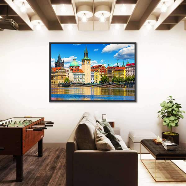 Vltava River Pier In Prague Canvas Wall Art-3 Horizontal-Gallery Wrap-25" x 16"-Tiaracle