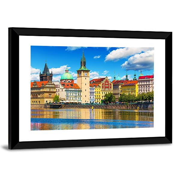 Vltava River Pier In Prague Canvas Wall Art-3 Horizontal-Gallery Wrap-25" x 16"-Tiaracle