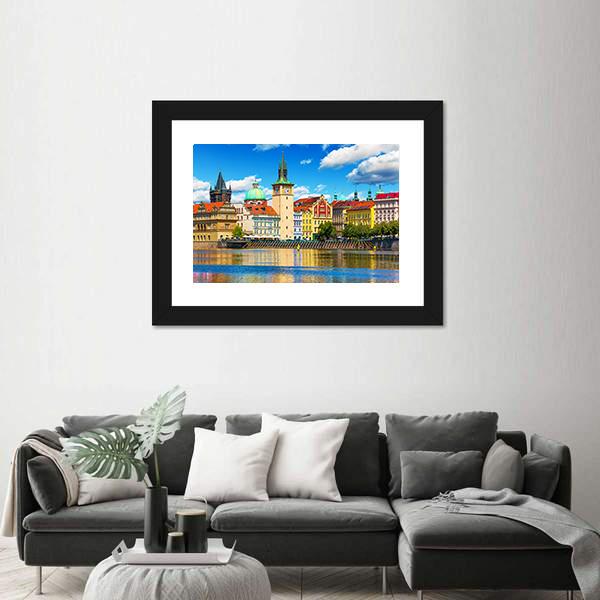 Vltava River Pier In Prague Canvas Wall Art-3 Horizontal-Gallery Wrap-25" x 16"-Tiaracle