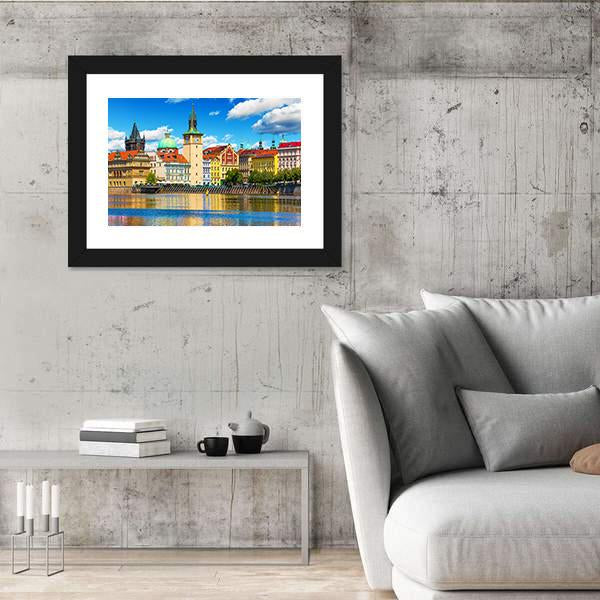 Vltava River Pier In Prague Canvas Wall Art-3 Horizontal-Gallery Wrap-25" x 16"-Tiaracle
