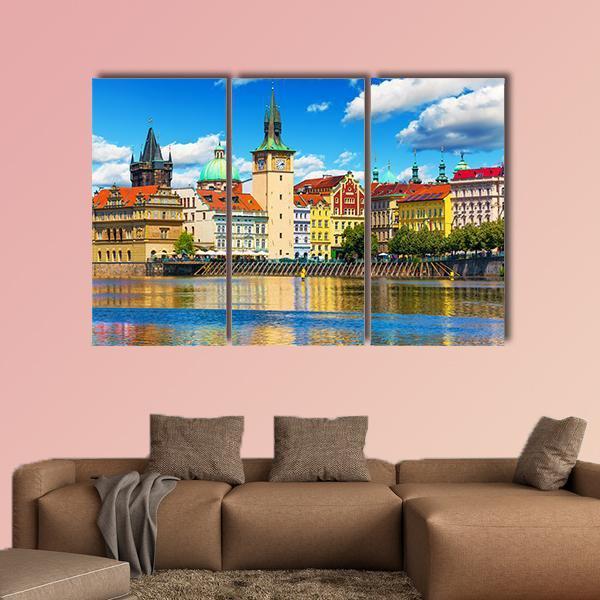 Vltava River Pier In Prague Canvas Wall Art-3 Horizontal-Gallery Wrap-25" x 16"-Tiaracle