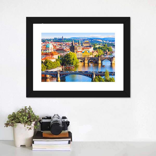 Vltava River With Old Town Canvas Wall Art-1 Piece-Framed Print-20" x 16"-Tiaracle