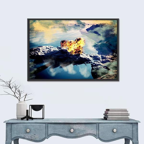 Volcanic Eruption On Island Canvas Wall Art-1 Piece-Floating Frame-36" x 24"-Tiaracle