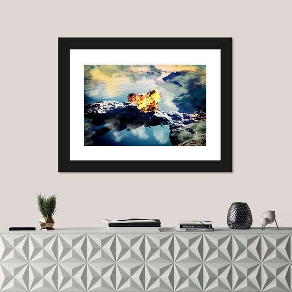 Volcanic Eruption On Island Canvas Wall Art-1 Piece-Framed Print-30" x 20"-Tiaracle