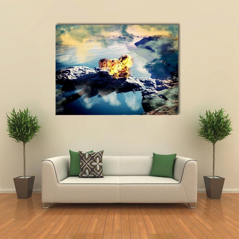 Volcanic Eruption On Island Canvas Wall Art-4 Horizontal-Gallery Wrap-34" x 24"-Tiaracle