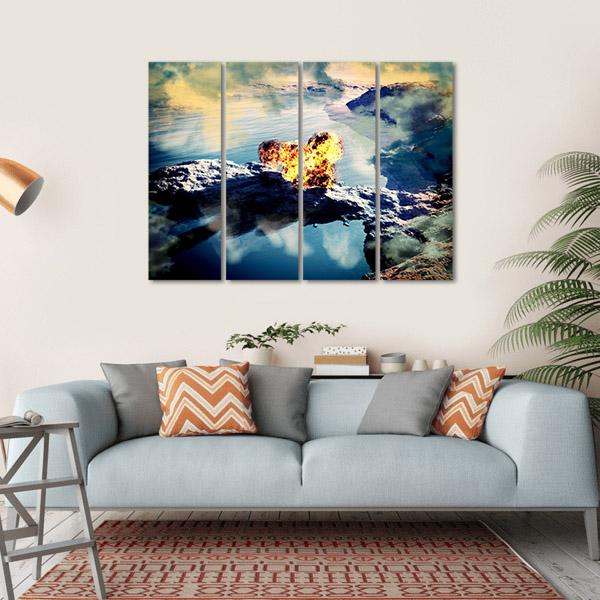 Volcanic Eruption On Island Canvas Wall Art-4 Horizontal-Gallery Wrap-34" x 24"-Tiaracle