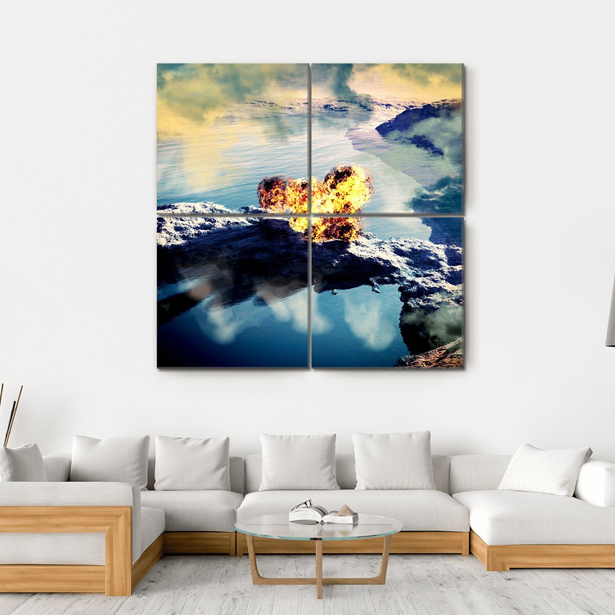 Volcanic Eruption On Island Canvas Wall Art-4 Square-Gallery Wrap-17" x 17"-Tiaracle