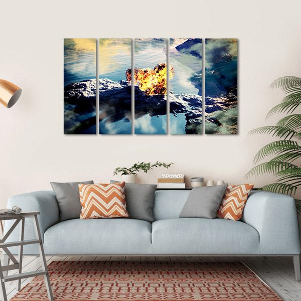 Volcanic Eruption On Island Canvas Wall Art-5 Horizontal-Gallery Wrap-22" x 12"-Tiaracle