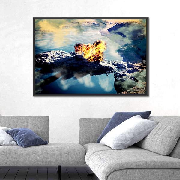 Volcanic Eruption On Island Canvas Wall Art-5 Horizontal-Gallery Wrap-22" x 12"-Tiaracle