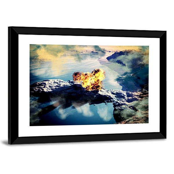 Volcanic Eruption On Island Canvas Wall Art-5 Horizontal-Gallery Wrap-22" x 12"-Tiaracle