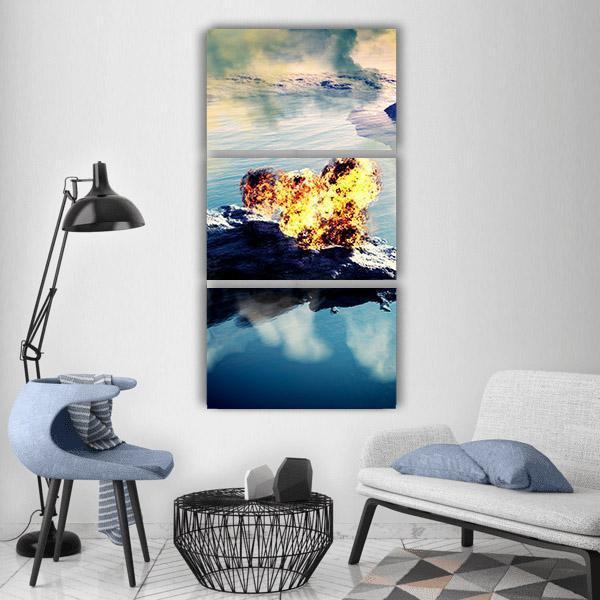 Volcanic Eruption On Island Vertical Canvas Wall Art-3 Vertical-Gallery Wrap-12" x 25"-Tiaracle