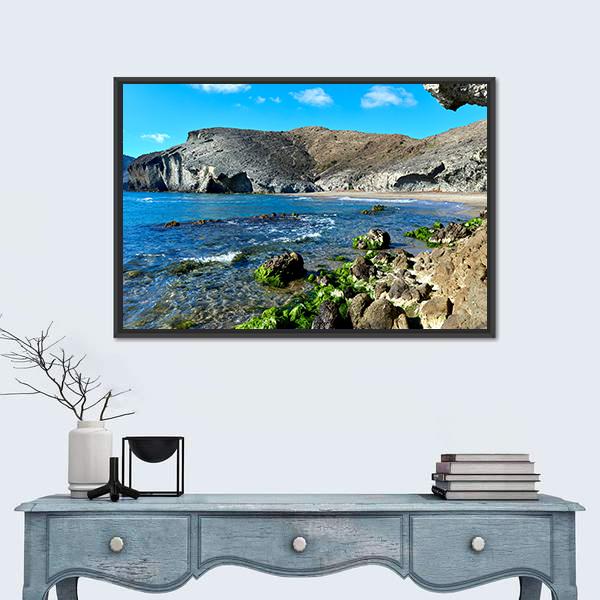 Volcanic Rock Formations In Spain Canvas Wall Art-1 Piece-Floating Frame-24" x 16"-Tiaracle