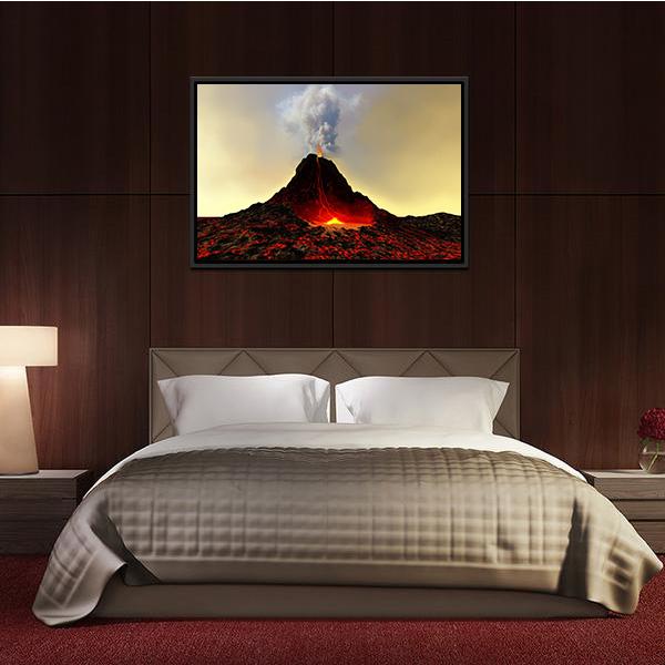 Volcano And Hot Red Lava Panoramic Canvas Wall Art-1 Piece-36" x 12"-Tiaracle