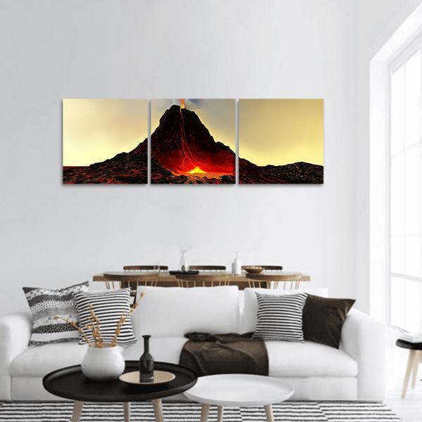 Volcano And Hot Red Lava Panoramic Canvas Wall Art-3 Piece-25" x 08"-Tiaracle
