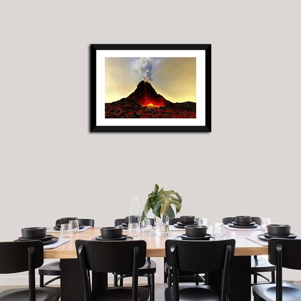 Volcano And Hot Red Lava Panoramic Canvas Wall Art-1 Piece-36" x 12"-Tiaracle