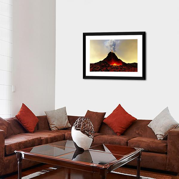 Volcano And Hot Red Lava Panoramic Canvas Wall Art-1 Piece-36" x 12"-Tiaracle