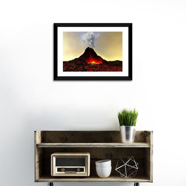 Volcano And Hot Red Lava Panoramic Canvas Wall Art-1 Piece-36" x 12"-Tiaracle
