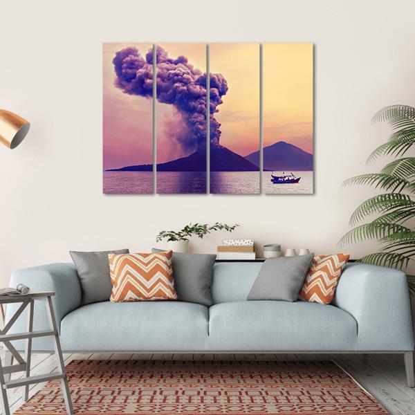 Volcano Eruption Anak Krakatau Indonesia Canvas Wall Art-4 Horizontal-Gallery Wrap-34" x 24"-Tiaracle