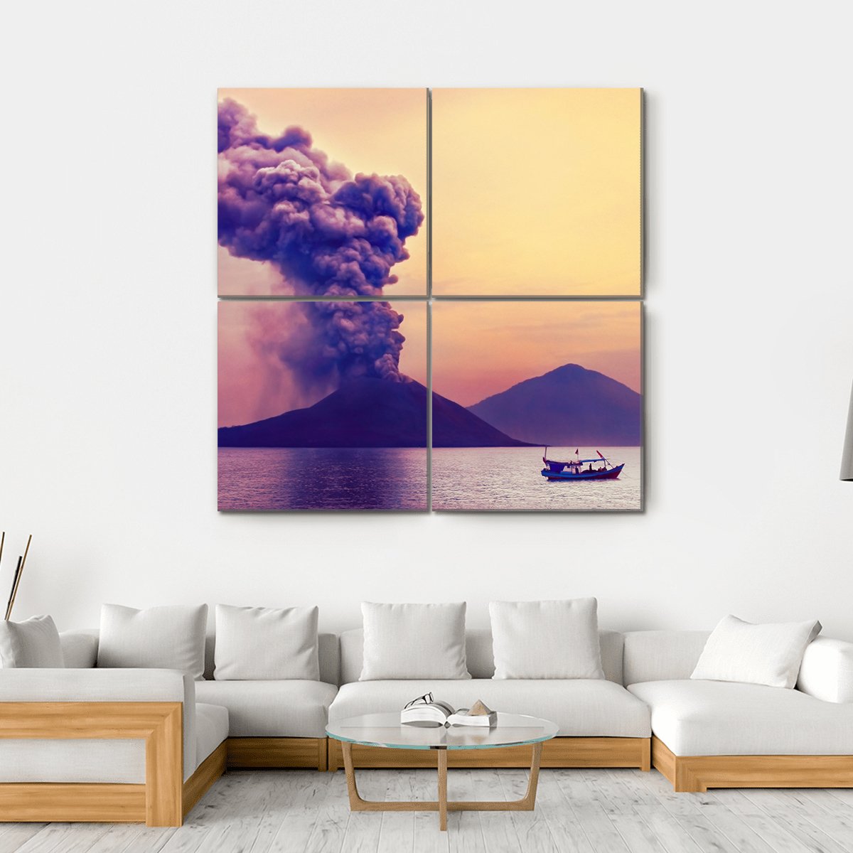 Volcano Eruption Anak Krakatau Indonesia Canvas Wall Art-4 Square-Gallery Wrap-17" x 17"-Tiaracle