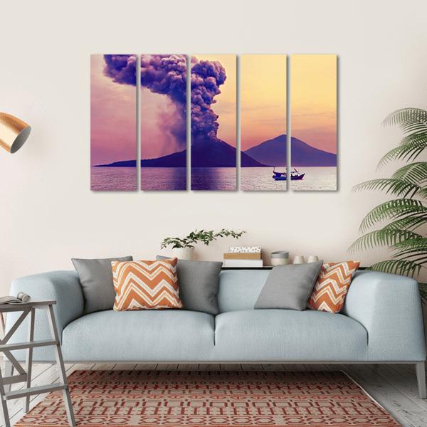 Volcano Eruption Anak Krakatau Indonesia Canvas Wall Art-5 Horizontal-Gallery Wrap-22" x 12"-Tiaracle