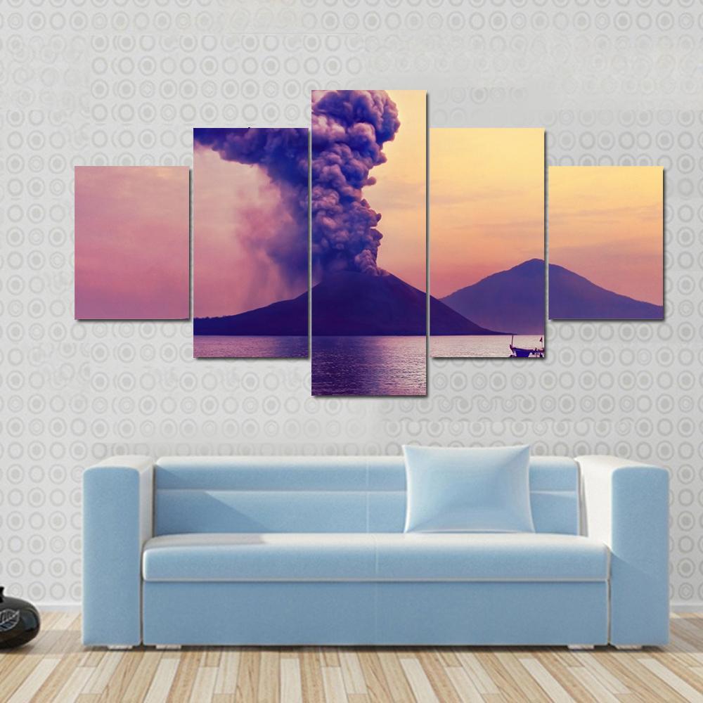 Volcano Eruption Anak Krakatau Indonesia Canvas Wall Art-3 Horizontal-Gallery Wrap-25" x 16"-Tiaracle