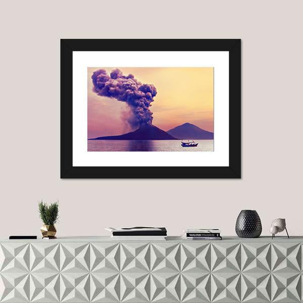 Volcano Eruption In Indonesia Panoramic Canvas Wall Art-1 Piece-36" x 12"-Tiaracle