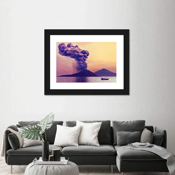 Volcano Eruption In Indonesia Panoramic Canvas Wall Art-1 Piece-36" x 12"-Tiaracle