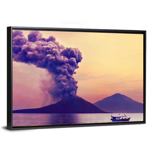 Volcano Eruption In Indonesia Panoramic Canvas Wall Art-1 Piece-36" x 12"-Tiaracle