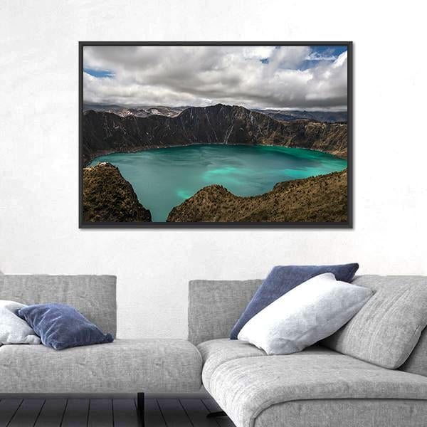 Volcano In Quilotoa Canvas Wall Art-3 Horizontal-Gallery Wrap-25" x 16"-Tiaracle