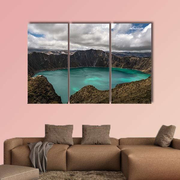 Volcano In Quilotoa Canvas Wall Art-3 Horizontal-Gallery Wrap-37" x 24"-Tiaracle