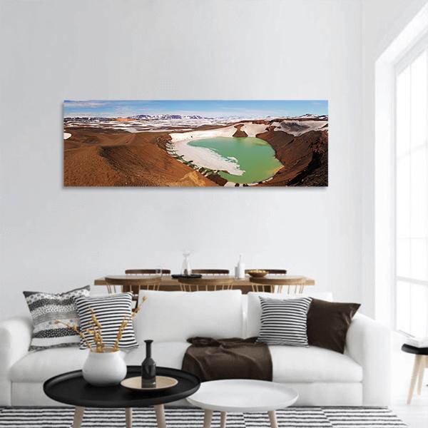 Volcano Krafla In Iceland Panoramic Canvas Wall Art-1 Piece-36" x 12"-Tiaracle