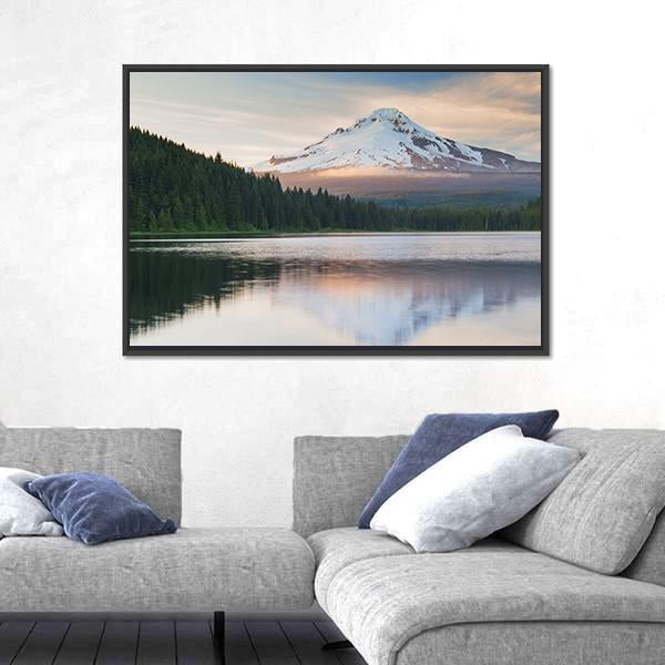 Volcano Mountain Mt Hood Canvas Wall Art-1 Piece-Floating Frame-24&quot; x 16&quot;-Tiaracle